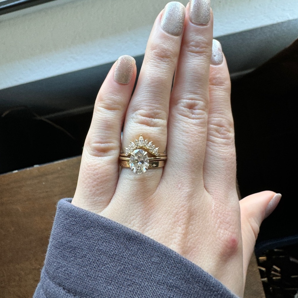 Moissanite wedding band in 14k gold